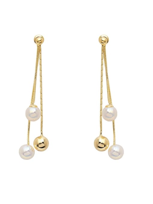 HYACINTH Brass Imitation Pearl Tassel Minimalist Drop Earring
