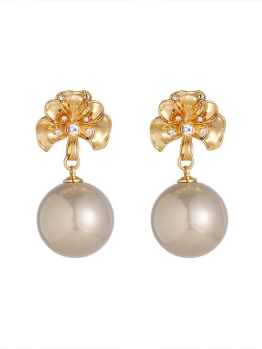 golden Brass Imitation Pearl Flower Dainty Stud Earring