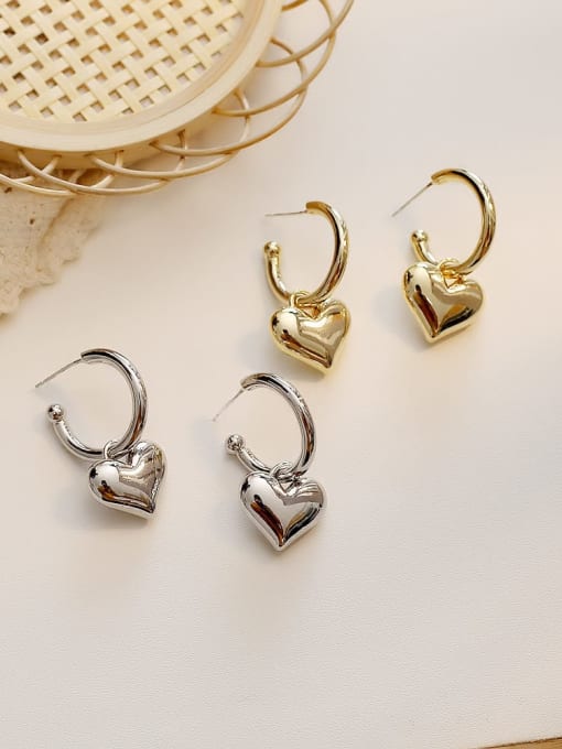 HYACINTH Copper Smooth Heart Minimalist Huggie Trend Korean Fashion Earring 2