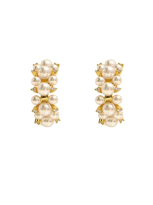 14k Gold Brass Imitation Pearl Geometric Trend Stud Trend Korean Fashion Earring