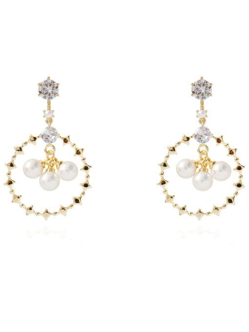 14K gold Copper Imitation Pearl Round Minimalist Drop Trend Korean Fashion Earring