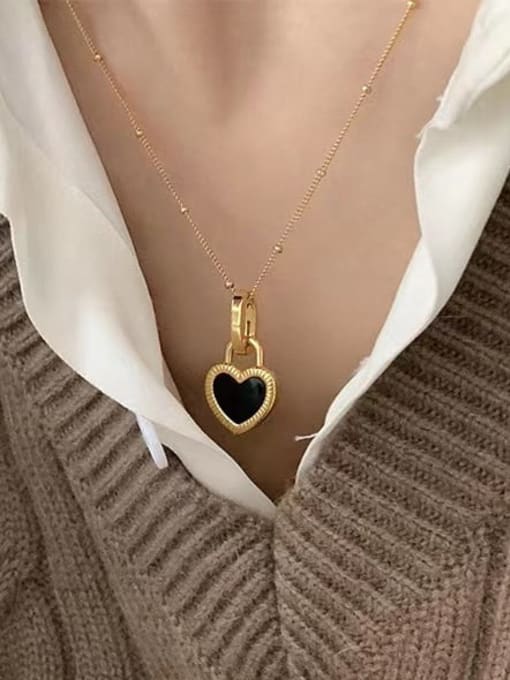 Gold Plated Love Double Sided Necklace Brass Acrylic Heart Minimalist Necklace