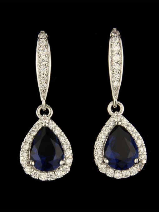 Platinum plated blue Brass Water Drop  Cubic Zirconia  Luxury Drop Earring