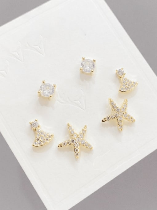 Gold E564 Brass Imitation Pearl Sea Star Minimalist Stud Earring