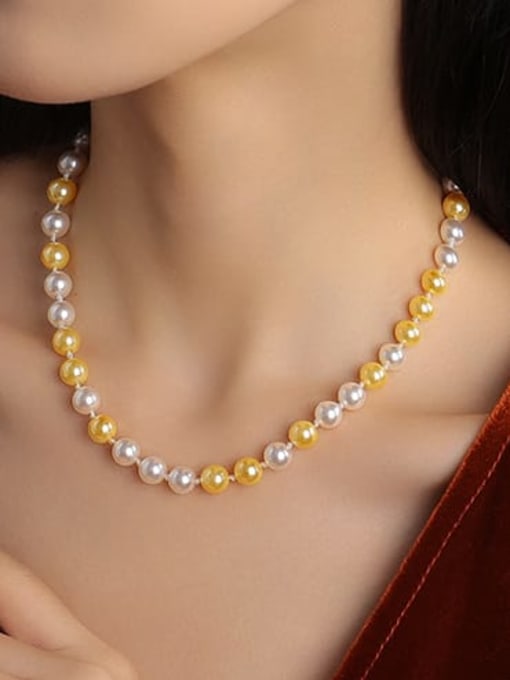 Five Color Brass Imitation Pearl Geometric Minimalist Beaded Necklace 1