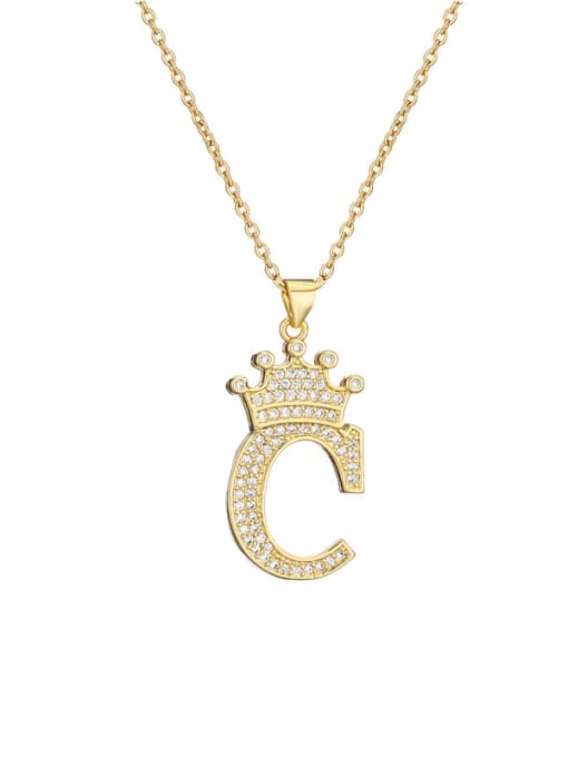 C Brass Cubic Zirconia Crown Vintage Letter Pendant Necklace