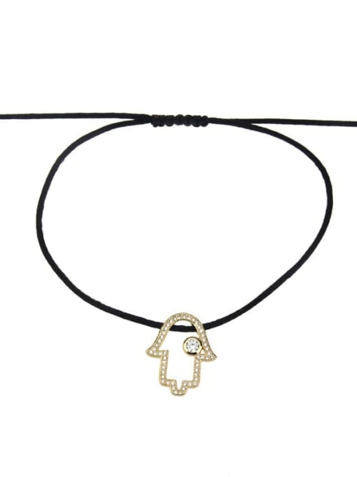 renchi Brass Cubic Zirconia Leather Hand Of Gold Minimalist Necklace 3