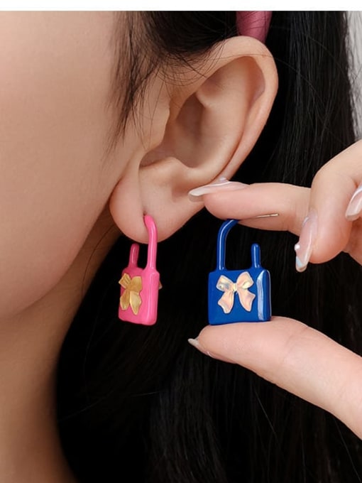 Five Color Brass Enamel Locket Cute Stud Earring 1