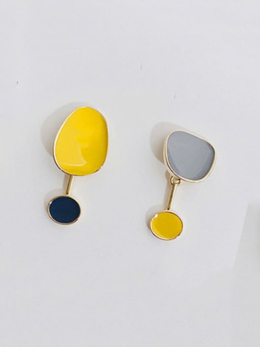 yellow Copper Enamel Geometric Minimalist Drop Trend Korean Fashion Earring