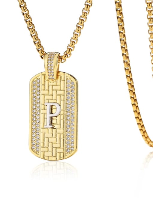 P Brass Cubic Zirconia Letter Vintage Geometric Pendant Necklace