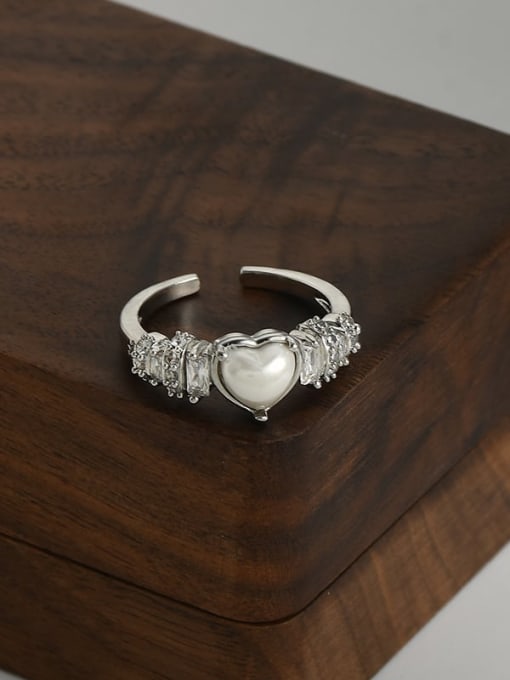 Steel color jz61536 Brass Imitation Pearl Heart Dainty Band Ring