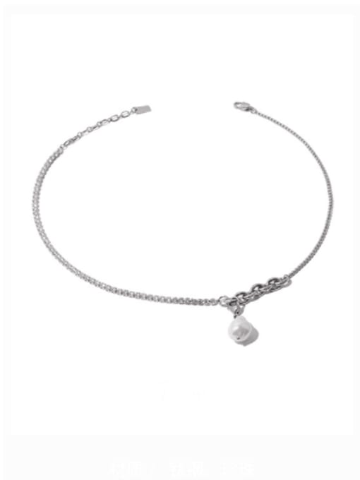 necklace (Pearl detachable) Titanium Steel Cubic Zirconia Hip Hop Asymmetry Necklace