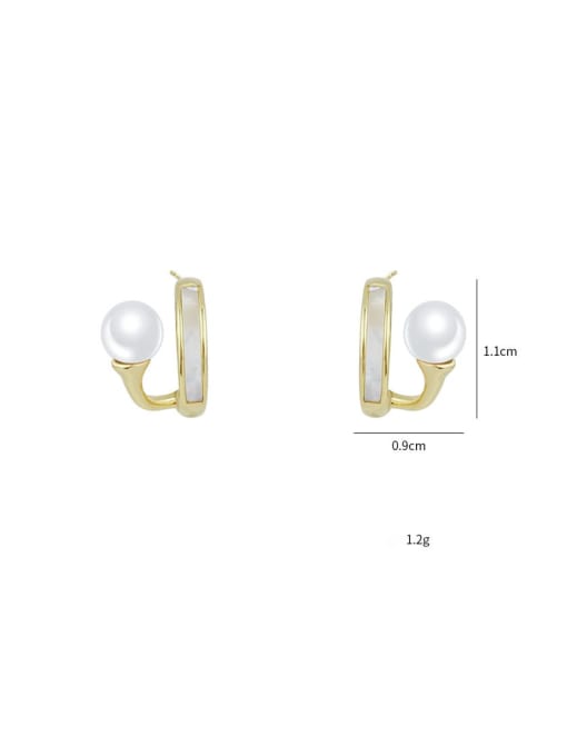 YOUH Brass Imitation Pearl Enamel Geometric Dainty Stud Earring 3