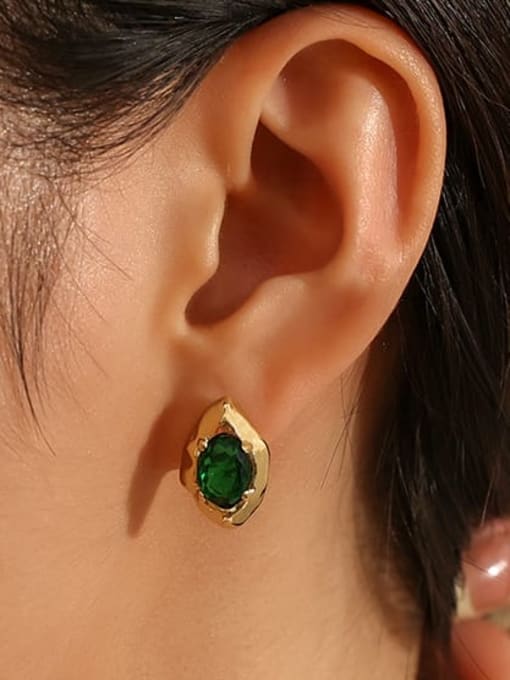 Five Color Brass Cubic Zirconia Irregular Vintage Stud Earring 1