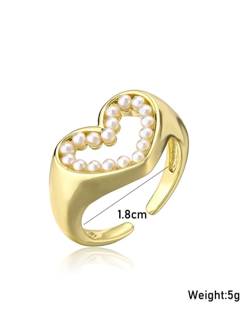 AOG Brass Imitation Pearl Heart Trend Band Ring 2
