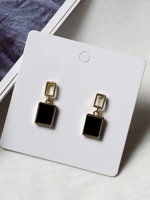 14K  gold black Copper Enamel Geometric Minimalist Drop Trend Korean Fashion Earring