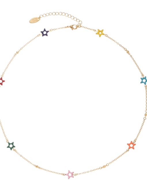 Gold Necklace Style 2 Brass Enamel Cute Pentagram Bracelet and Necklace Set