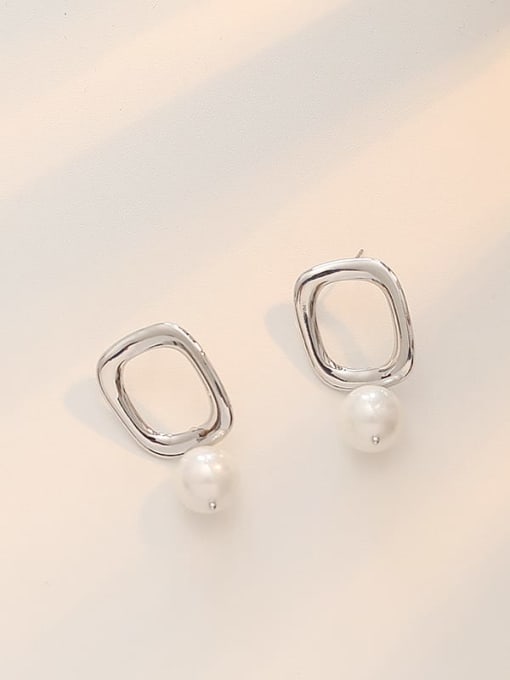 white K Copper Imitation Pearl Geometric Minimalist Drop Trend Korean Fashion Earring