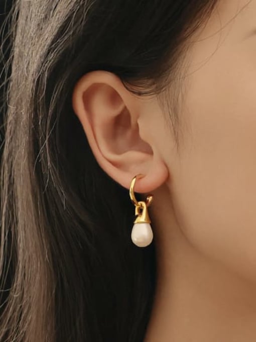 Five Color Brass Imitation Pearl Geometric Minimalist Drop Earring 1