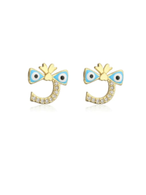 42105 Brass Cubic Zirconia Enamel Bowknot Cute Stud Earring
