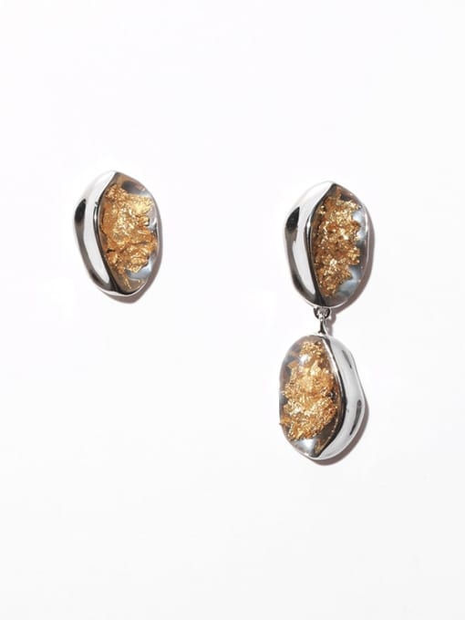 Gold foil Earrings Brass Cubic Zirconia Asymmetrical Geometric Vintage Earring