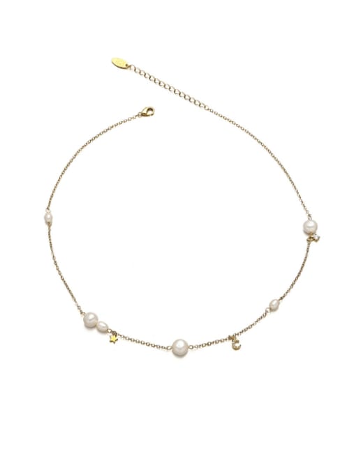 Section 1 41.5cm+6.5cm Brass Freshwater Pearl Irregular Minimalist Necklace
