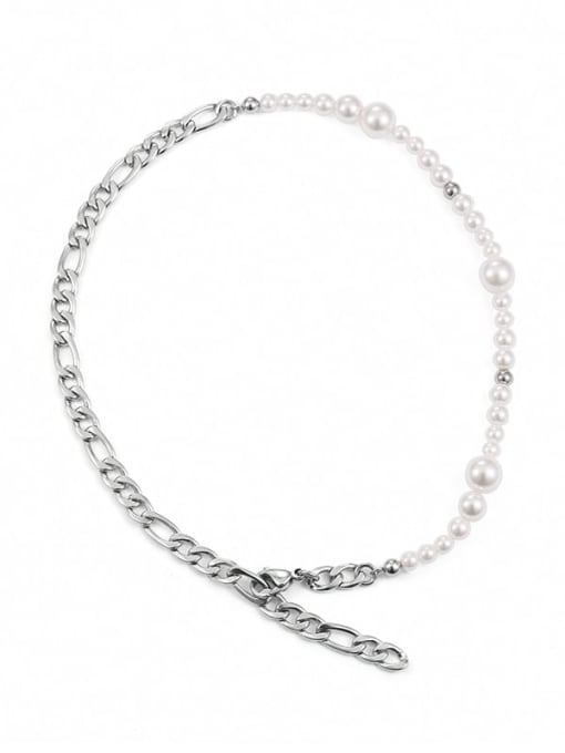 TINGS Titanium Steel Imitation Pearl Geometric Vintage Necklace 0