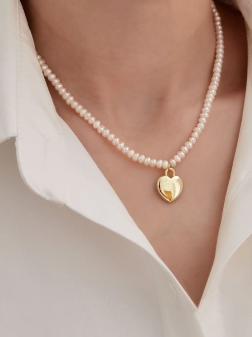 Pearl Necklace Brass Imitation Pearl Heart Vintage Necklace