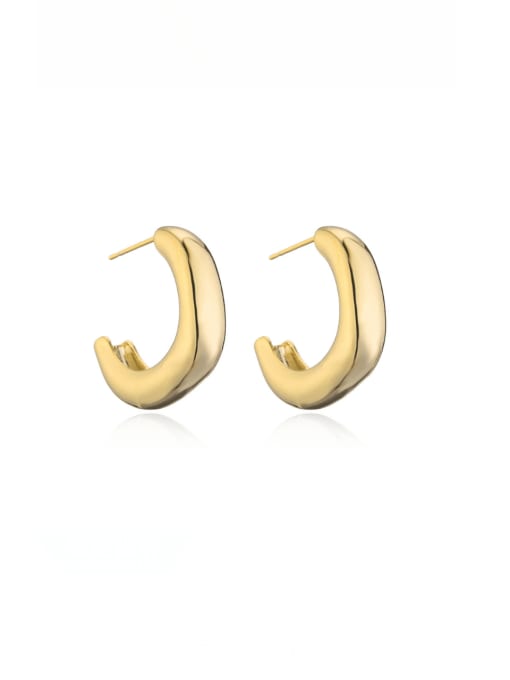 41466 Brass Geometric Minimalist Smooth C Shape Stud Earring