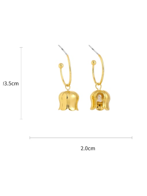 Five Color Brass Imitation Pearl Bell Hip Hop Hook Earring 3
