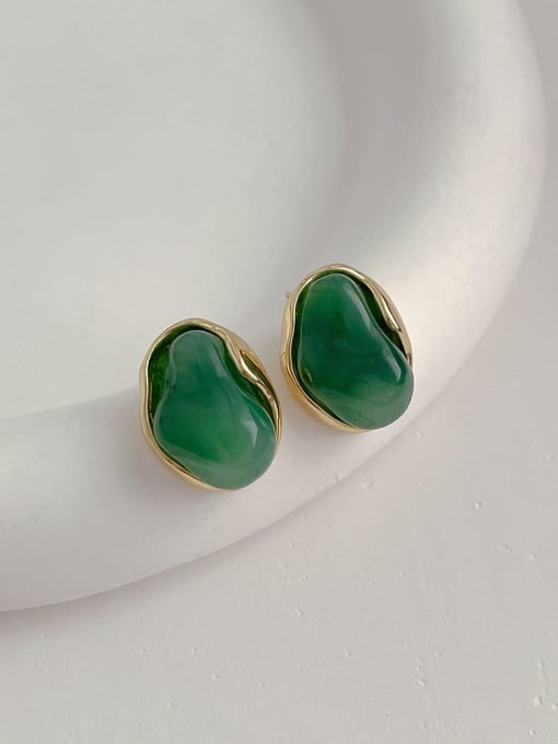B304 green Brass Resin Geometric Vintage Stud Earring