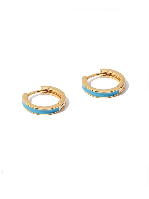 Light Blue Earrings Brass Enamel Geometric Minimalist Huggie Earring