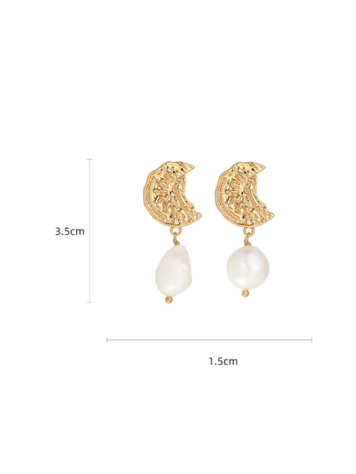 Five Color Brass Imitation Pearl Moon Minimalist Drop Earring 2