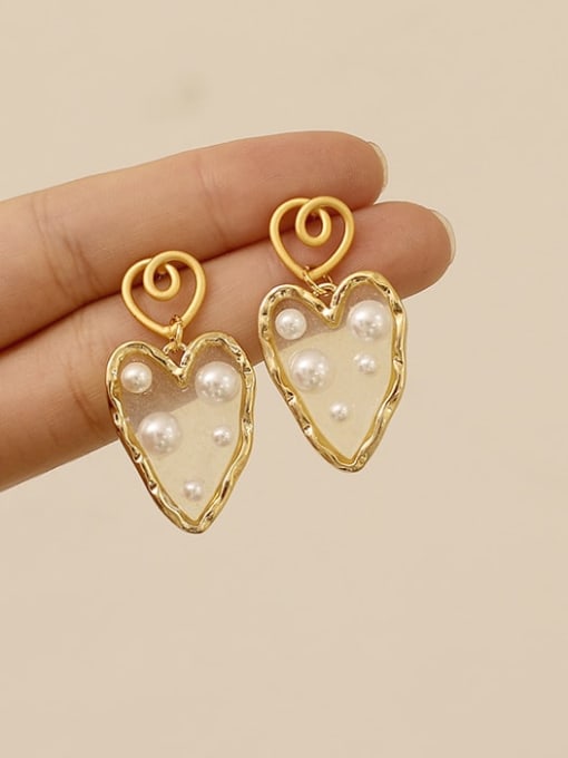 HYACINTH Brass Imitation Pearl Heart Vintage Chandelier Trend Korean Fashion Earring 0