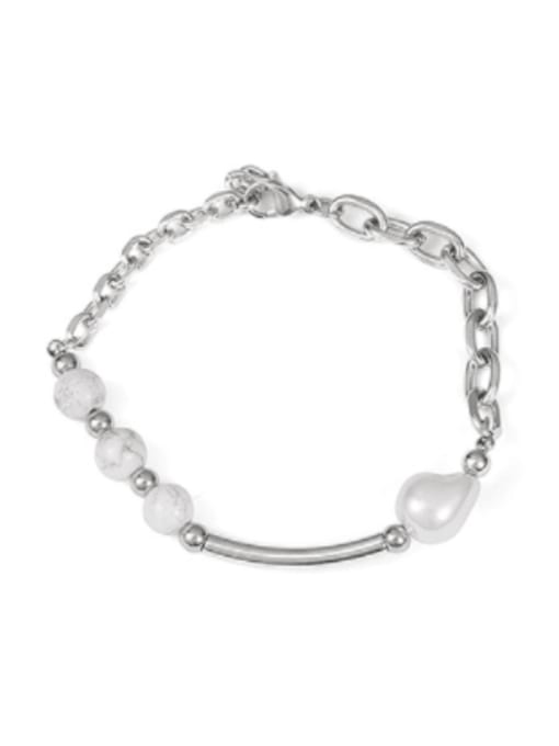 TINGS Titanium Steel Imitation Pearl Geometric Minimalist Beaded Bracelet 0