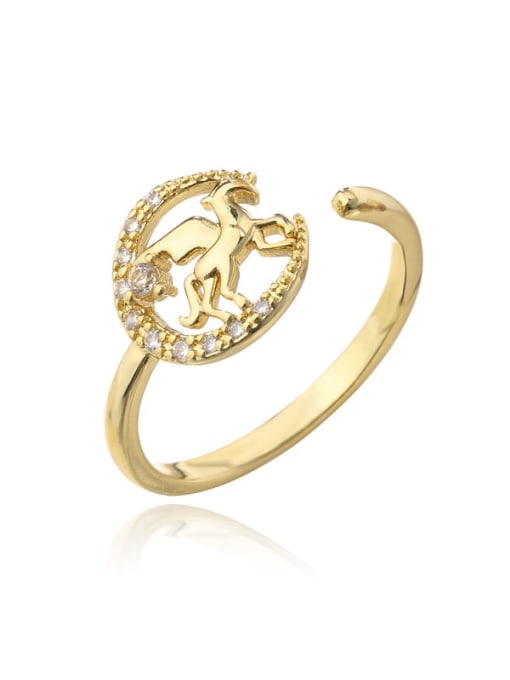 AOG Brass Cubic Zirconia Horse Vintage Band Ring 0