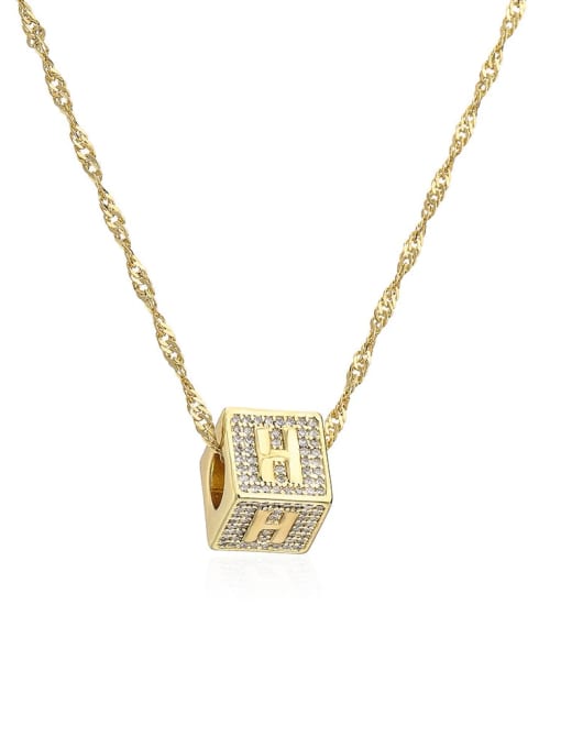 22375 H Brass Cubic Zirconia Square Hip Hop Letter Pendant Necklace