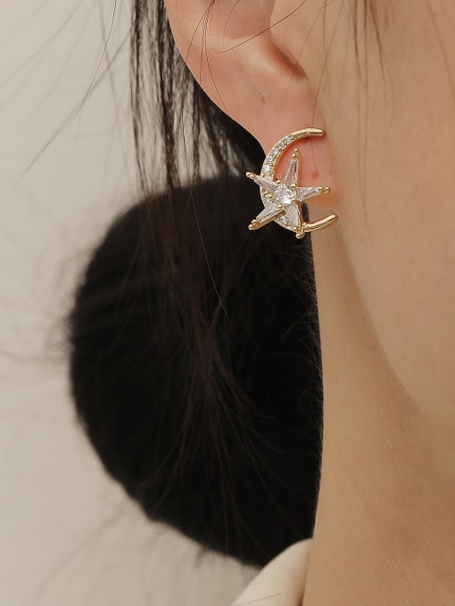 HYACINTH Brass Cubic Zirconia Moon Minimalist Stud Trend Korean Fashion Earring 1