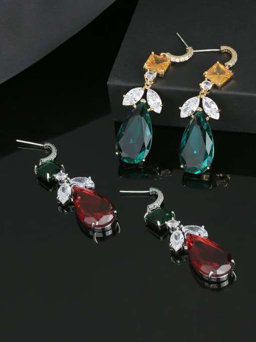 OUOU Brass Cubic Zirconia Water Drop Luxury Cluster Earring 0