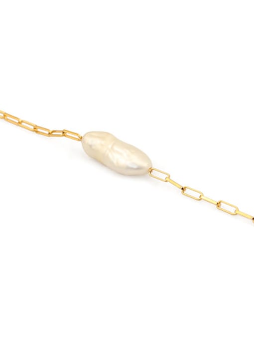 ACCA Brass Freshwater Pearl Geometric Minimalist Link Bracelet 3