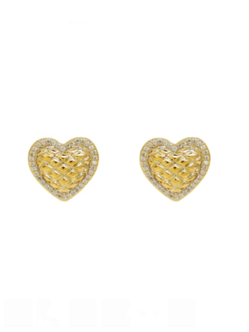 14k Gold Brass Cubic Zirconia Heart Minimalist Stud Earring
