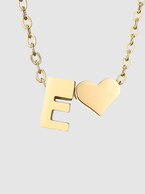 E 14K Gold Stainless steel Letter Minimalist  Heart Pendant Necklace
