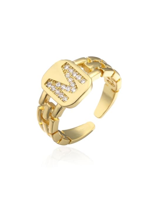 M Brass Cubic Zirconia Letter Vintage Band Ring