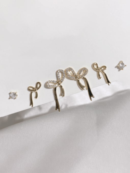 Bow Set Earrings Brass Cubic Zirconia  Vintage Butterfly Set Stud Earring