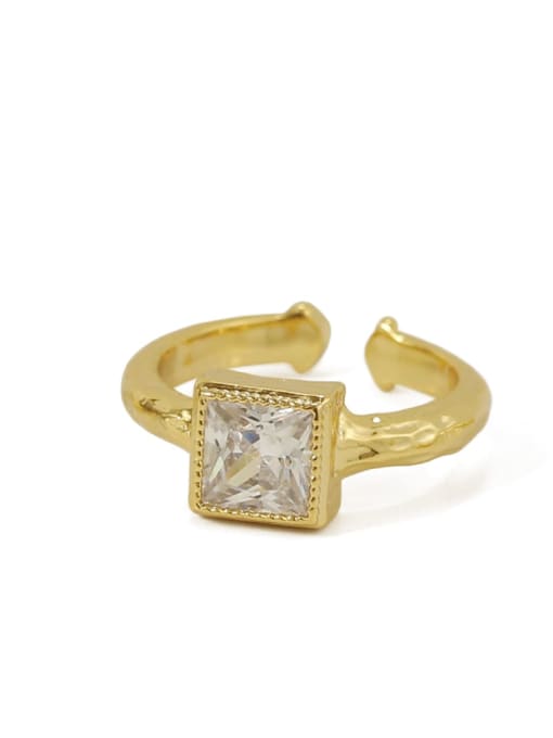 square Brass Cubic Zirconia Geometric Vintage Band Ring