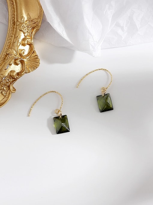 Green rectangle Copper Cubic Zirconia Heart Minimalist  Geometric Hook Trend Korean Fashion Earring