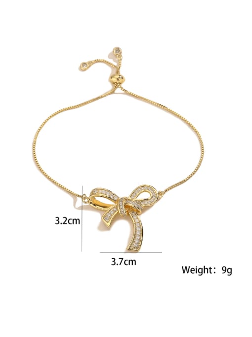 31852 Brass Cubic Zirconia Bowknot Minimalist Adjustable Bracelet