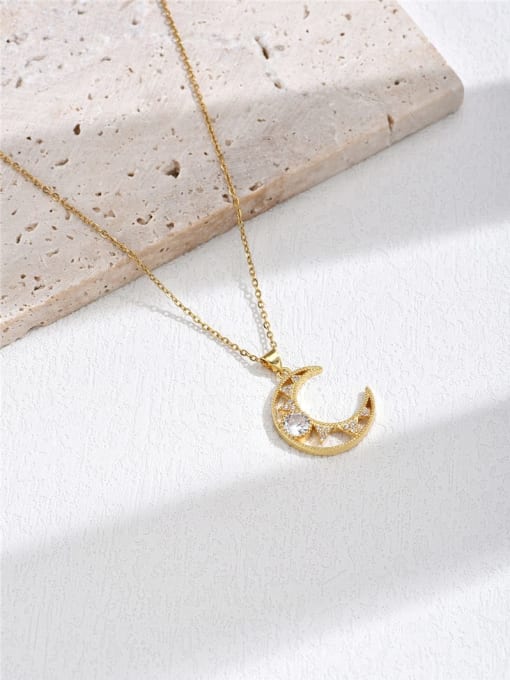 AOG Brass Cubic Zirconia Vintage Moon Pendant Necklace 3