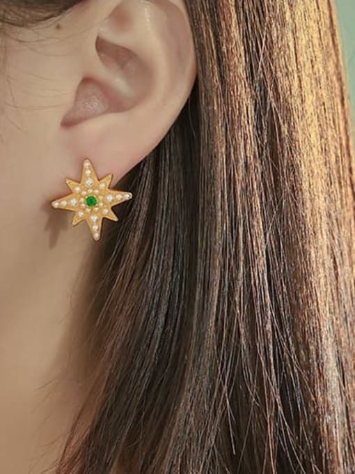 ACCA Brass Imitation Pearl Star Hip Hop Stud Earring 1