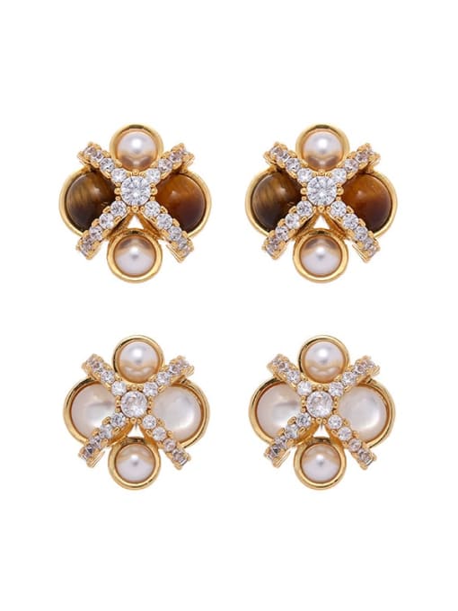 Five Color Brass Imitation Pearl Geometric Vintage Stud Earring